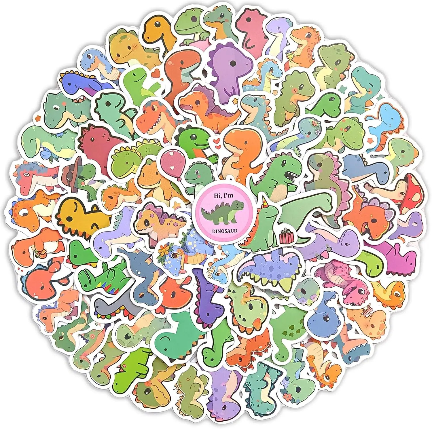 Cute Dinosaur Stickers - 100 Pcs Waterproof Vinyl Cartoon Dinosaur Stickers for Water Bottle, Laptop, Phone Case, Cup, Guitar