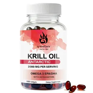 VYHTHY Antarctic Krill Oil 1200 mg Omega 3 Supplement, Omega 3 Krill Oil Softgels w/EPA, DHA, Astaxanthin & Phospholipids for Brain & Antioxidant, Sustainably Sourced, No Fishy Aftertaste, 60 Softgels