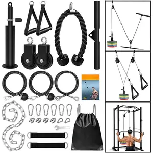 Weight Cable Pulley System Gym, Upgraded Cable Pulley Attachments for LAT Pull Down, Biceps Curl, Tricep, Arm Workouts - Home Gym Add On Equipment