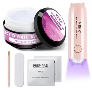 Solid Nail Glue15g with Handheld UV Nail Lamp,Super Strong Nail Glue,Soft Gel Nail Glue for Press Ons, Mini uv nail lamp for Nail Art DIY,Nail Glue Portable UV Nail Light Kit for Salon