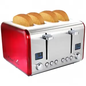 212 MAIN MegaChef MG-TS2700 4-Slice Toaster - Stainless Steel and Red, Extra-Wide Slot, Waffle-Compatible Kitchen Appliance