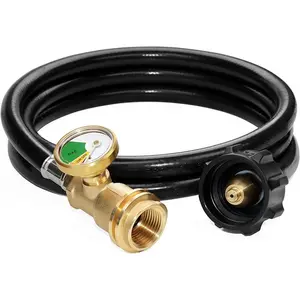 5   Tank Extension Hose with Gauge -Leak Detector Replacement for Gas Grill, Heater and  Other  Appliances, Acme to Male QCC/POL Fittings