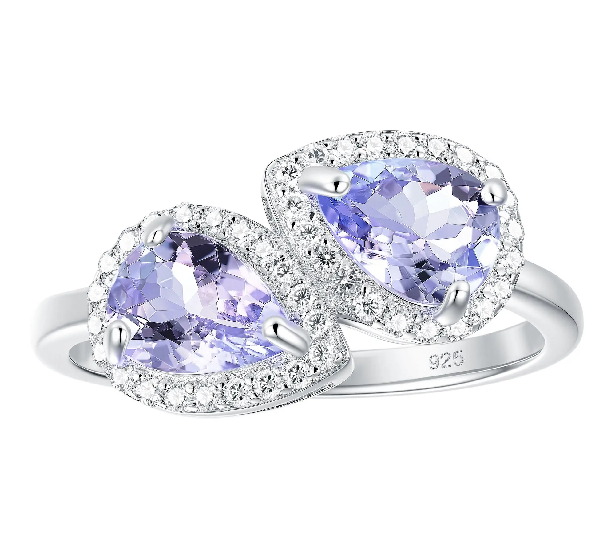 Affinity Gems Pear Halo Gemstone Bypass Ring, Sterling