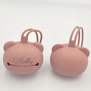 Personalized Bear Pacifier Case – Custom Name Paci Box for Babies | Soft Silicone, Cute Travel Pacifier Holder for Moms & Diaper Bags