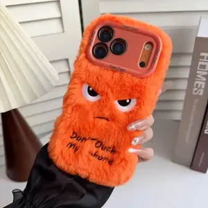 Plush Phone Case with Stand, Soft Cute Emoji Design, Cozy Protective Cover, Compatible with iPhone 16–17 Pro Series, Shockproof Slim Case