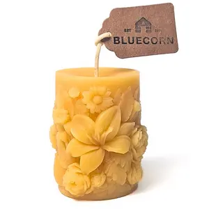 Sculpted Floral Beeswax Pillar Candle