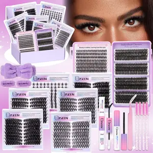 Mixed Lash Cluster Set Dense Long Curled Eyelashes DIY Extension for Beginners, Multiple Lengths, Includes Glue, Tweezers, Brush, Headband, False Eyelashes Set, Eyelash Extensions Kit
