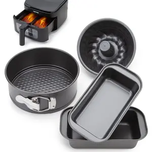 CARTMAN 4-Piece Air Fryer Bakeware Set, Non-Stick Carbon Steel Mini Springform, Bundt Cake Pan, 2 Loaf Pans, Fits Ninja, Chefman, Cosori, Instant Pot, Non-Toxic with Online Recipe Guide