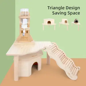 Wooden Hamster Platform, Triangle Ladder and Staircase Toy Prop for Small Pet Cage Habitat, Enclosure Nesting Box, Hamster Cage Habitat