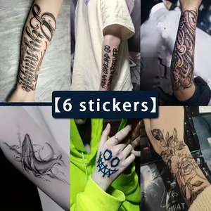 6 Large Herbal Tattoo Stickers, Including 2 Mexican Style Calligraphy, English, Whale, Floral, Clown Elements, Lasts 7-15 Days, Waterproof and Wear-resistant, Realistic Effect, Suitable for Those Who Don't Want Tattoos