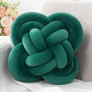 Knot Pillow Ball - Decorative Velvet Pillows for Sofa Bed, 12 Inch Knotted Square Cushions for Living Room Floor color green