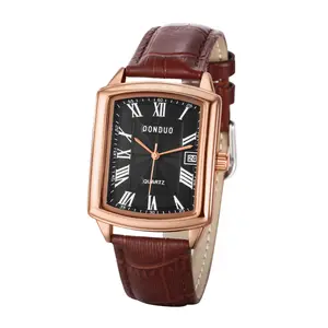 Men's Rectangle Leather Watch: Roman Numeral Dial with Date Display PU Leather Strap Watches Business Casual Analog Quartz Wristwatch
