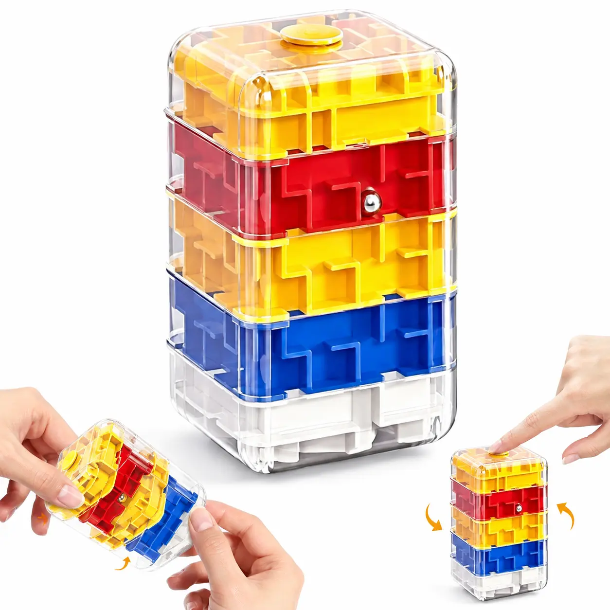 3D Twisty Maze Cube - Plastic, Transparent Layered Maze Tracks, 1 Rolling Ball, Layered Twists, Handheld Brain Teaser Puzzle Toy for Kids Ages 8+, Travel Collectible, Holiday Gift for Puzzle Fun