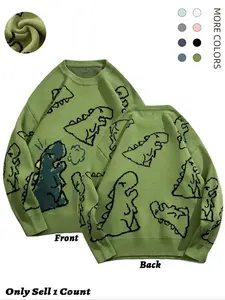 Unisex Sweater, Classic Trendy Print Round Neck Longsleeves Dinosaur Sweater, Loose Soft Crew Neck Jumper Tops for Fall & Winter, Sweater for Men, Back to School Outfits, Men's Spring Knitwear Clothes