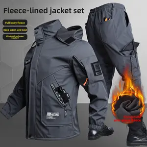 Outdoor Sports Tactical Jacket Fleece Lined Thickened Workwear Winter Windproof Cycling Coat Mountaineering Hiking Set Full Body Fleece Keep Warm Cold
