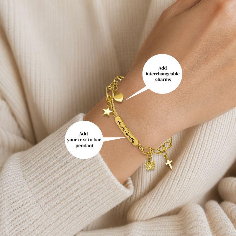 Personalized Engraved Stainless Steel Bracelet - Custom Name Bar with Custom Engraving, Waterproof Gold & Silver Charm, 6.5 inch + 1.5 inch Extender Adjustable Paperclip Bracelet, Birthday Personalized Gifts for Her