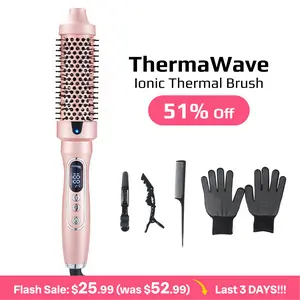 Thermal Brush, Blowout Boost 1.5 inch Heated Round Brush Look with  LED Display, Auto Lock,Dual Voltage, Pink, Less Damage,  Hair Heated Curler Brush,Negative Ions Single,hairstyling,long-lasting wave,prime salon-quality curl,hair curler tools Compact Vir