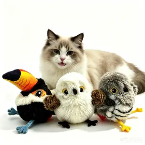 3 Pack Plush Bird Cat Toys, Interactive Squeaky Cat Toys for Indoor Cats, Soft Durable Chew Resistant Kitten Toys, Cute Owl Toucan Pet Toys for Boredom Relief and Hunting Instinct