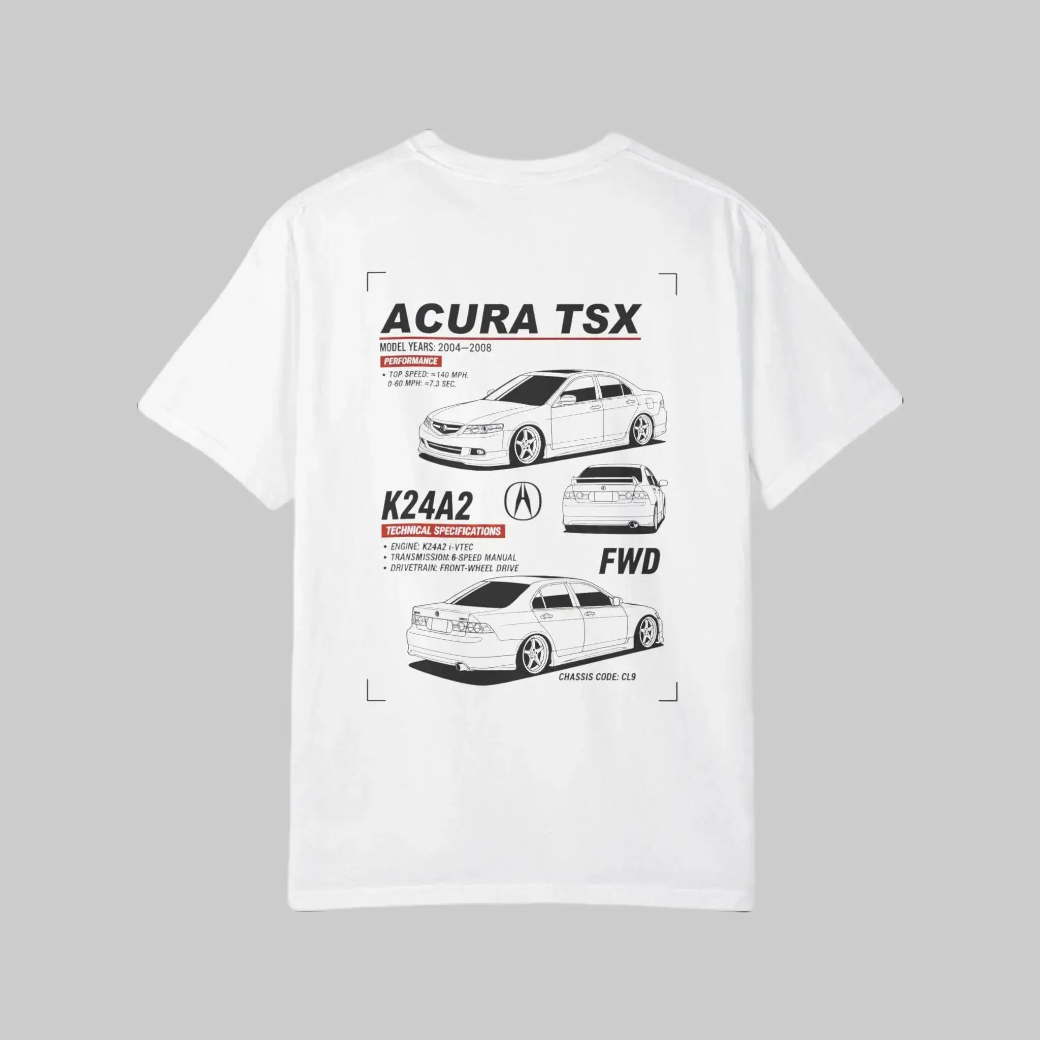 2004-2008 Acura TSX Schematic Graphic T-Shirt Hoodie Sweatshirt Double Sided - Street Style, Gift for Car Enthusiasts