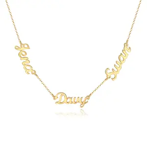 AS520 For Mother's Day Multiple Names Custom Cut Necklace Personalized Gift Stainless Steel Letter Necklace Family Mothering Sunday  Gold Silver Color