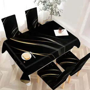 2/4/6/5/7 pieces of fashionable and high-end universal Dining Chair Cover and tablecloth sets, thickened chair cover and tablecloth sets (1 tablecloth + 4 chair covers or 1 tablecloth + 6 chair covers), easy to care for, reusable, for home decoration
