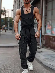 Mens Sleeveless Stappy Jumpsuits Cargo Overalls Casual Cargo Pants Rompers