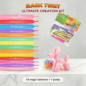 Versatile magic balloon set, including an inflator, long balloon for creating various shapes, and macaron color scheme, suitable for festivals, birthdays, weddings, and parties.