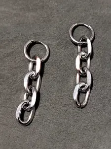 1 Pair Of Hip-hop Punk Thick Chain Beaded Stainless Steel Ear Rings - Simple Rock Style Earrings for Both Men and Women, High Quality Earrings, Perfect for Personalized Party and Streetwear Look