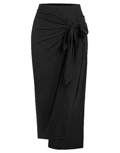 ZAFUL Women's Boho Skirt Asymmetrical Skirts Tied Floral Paisley Printed High Waist Ruched Skirts for Women