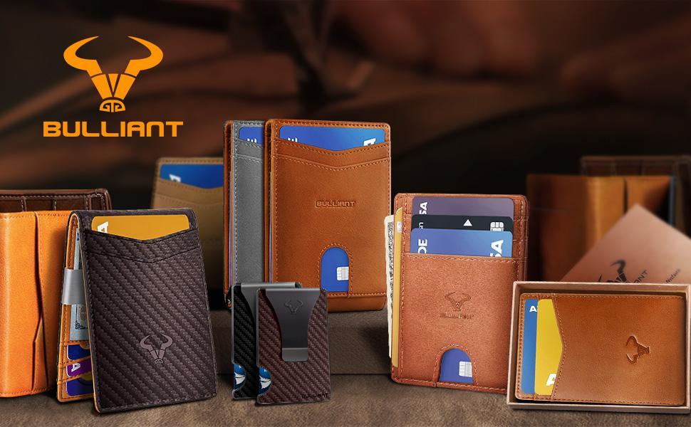 BULLIANT Men's Slim Wallet with RFID Blocking, Leather Bifold Wallet Front Pocket Card Holder with 11 Card Slots, Gift for Men