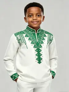 Boys' Traditional African Stand Collar Set, Embroidered Ethnic Style All Seasons Wear, Kids Clothing, Nigerian Boys' Clothing, Embroidery Ensemble