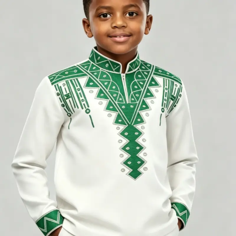 Boys' Traditional African Stand Collar Two Piece Set Outfits, Embroidered Ethnic Style All Seasons Wear, Kids Clothing, Nigerian Boys' Clothing, Embroidery Ensemble