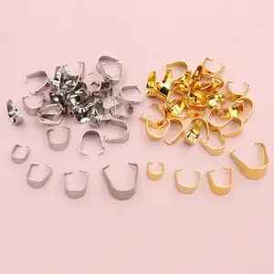 100pcs Pendant Pinch Bail Clasps Necklace Hooks Clips Stainless Steel Gold Plated  Connector DIY Jewelry Making Findings