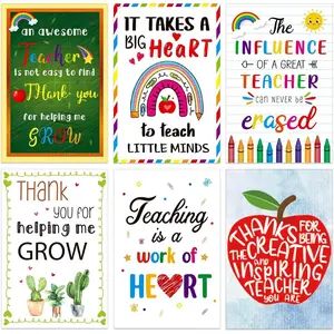 6PCS Teacher Thank You Cards from Student - Gift Card Teacher Appreciation Cards for Women Men Bulk Thank You End of Year Card Graduation Gifts