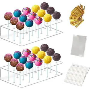 Acrylic Cake Pop Stand Display Holder with Lollipop Sticks, Treat Bags and Twist Ties for Candy Making