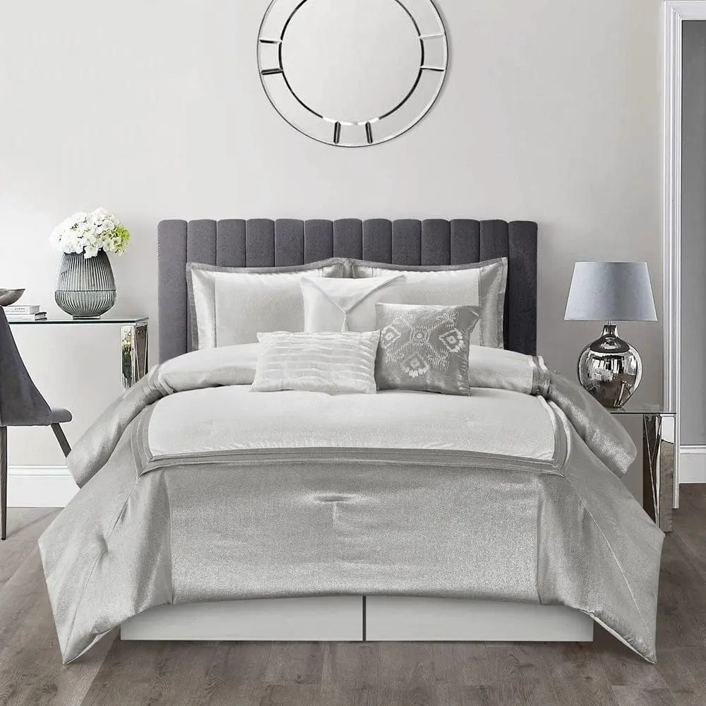 Prestyn 7 Piece Comforter Set, Silver Prestyn 7 Piece Comforter Set, Silver