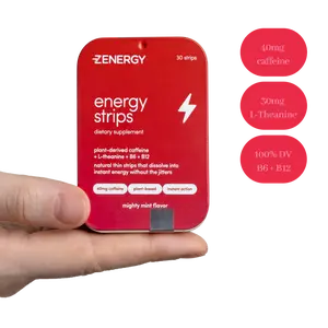 ZENERGY Energy Strips – Mighty Mint Flavor - For Clean + Convenient Energy | Caffeine + L-Theanine + Vitamins B6 + B12 | Vegan, 0 Sugar, 0 Calories, 0 Gluten, 0 Aspartame, Non-GMO, Instant Action | 1 Tin = 30 Strips