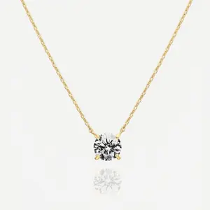 1.5 Carat Cubic Zirconia Solitaire Pendant Necklace - 14K Gold Plated Choker Necklace with Cubic Zirconia Crystal - Hypoallergenic Gold Jewelry Dainty Necklaces for Women