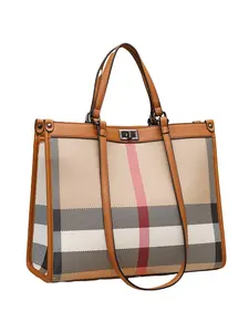 Genuine leather plaid Fashionable Handbag for women, new summer fashion large-capacity high-end shoulder commuter bag, Casual Trendy Bag, Casual Commuting Handbag