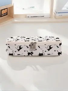 Cat Pattern Print Large Capacity Pencil Case, Durable Multi-Functional Storage Bag, Portable Zipper Box for School Office Study Supplies