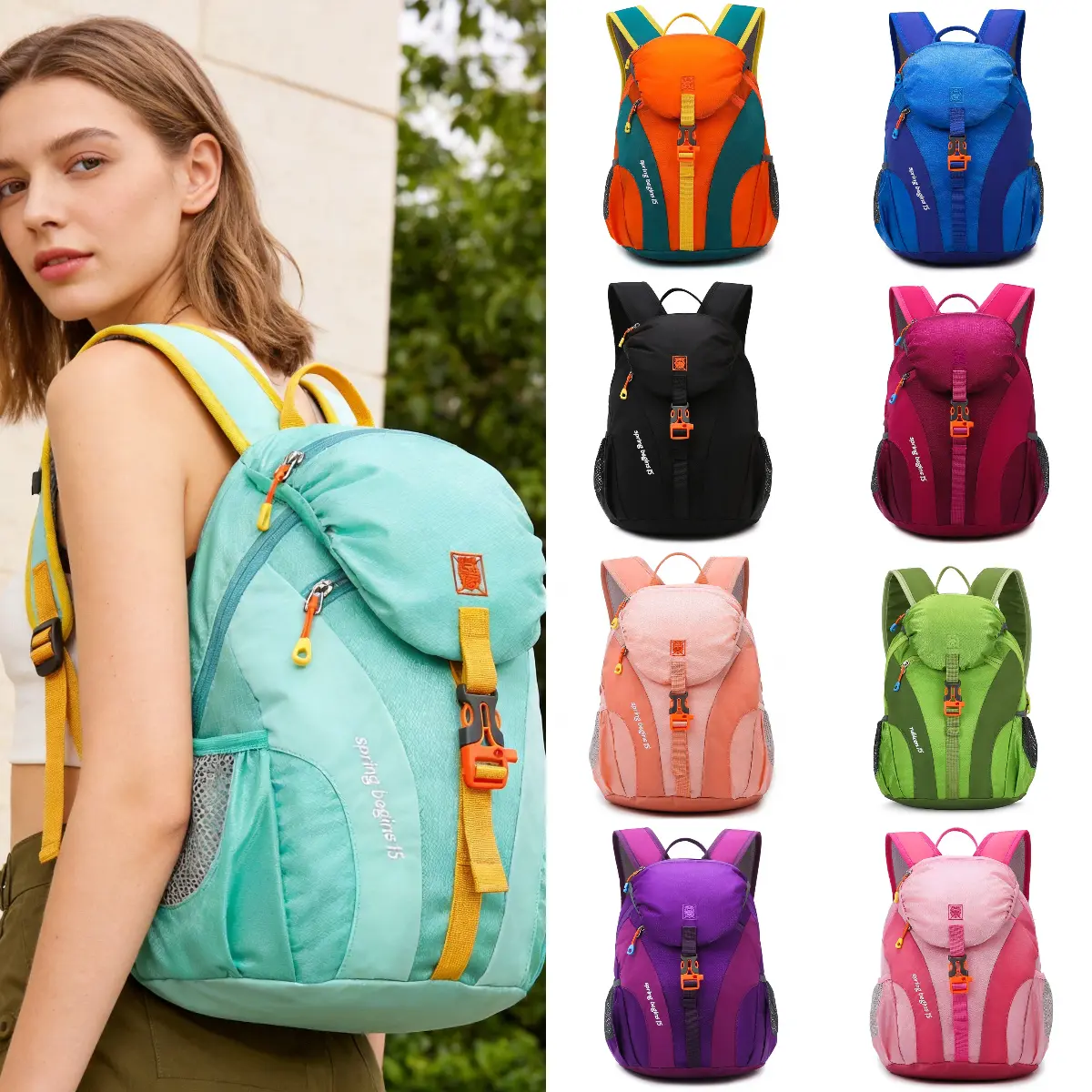 15L Colorblock Hiking Backpack with Emergency Whistle, Lightweight Water Resistant Sports Daypack, Durable Casual Travel Bag for Outdoor Adventures