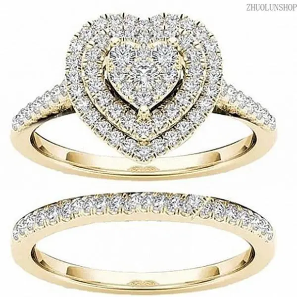 Zinc Alloy Heart Shaped Rhinestone Ring Set for Women, Elegant Sparkly Fashion Jewelry for All Occasions, Romantic Engagement & Holiday Gift for Her