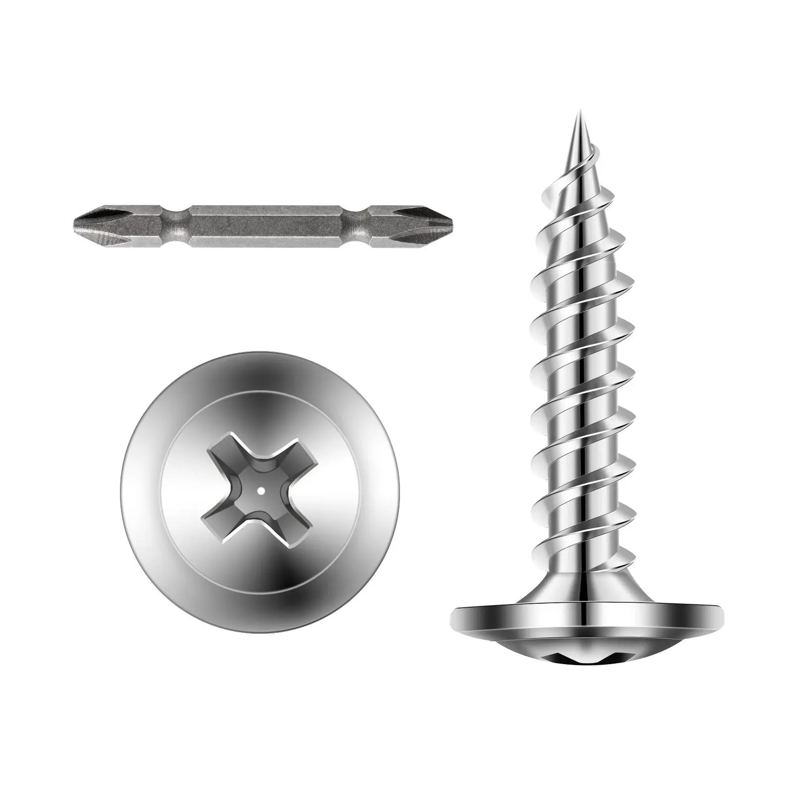 【SummerFinds】VEOR Flat Head Countersink Wood Screws, #8 x 3/4 in Self-Drilling Drywall Screws, High-Hardness Stainless Steel All-Purpose Wall Anchors with Phillips Drill Bit, Cross Slot for Home Renovation (300 per Box), Flat Head Screws