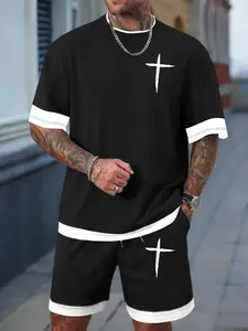 Men's Plus Size Cross Print Shirt Set, Casual Loose Fit, Comfortable Fashion, Home Wear & Outdoor Leisure, 2 Piece Outfit, Menswear