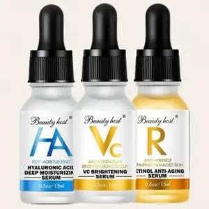 BEAUTY HOST Facial Serum Trio, Vitamin C Serum, Retinol Serum and Hyaluronic Acid Serum Relieves redness due to dryness in one week Hydrates and moisturizes. For Sensitive, Dry and Oily Skin Skincare