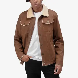 X RAY Men's Jacket With Faux Shearling Lining in BROWN Size S