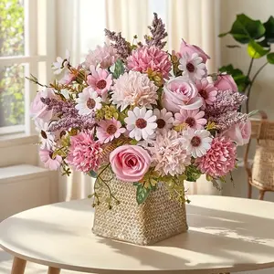 Artificial Flower Bouquets (No Vase), faux peonies, lilies, tulips flowers for aesthetic room decor, whimsical girl room decor, elegant living room decorations, home decor items