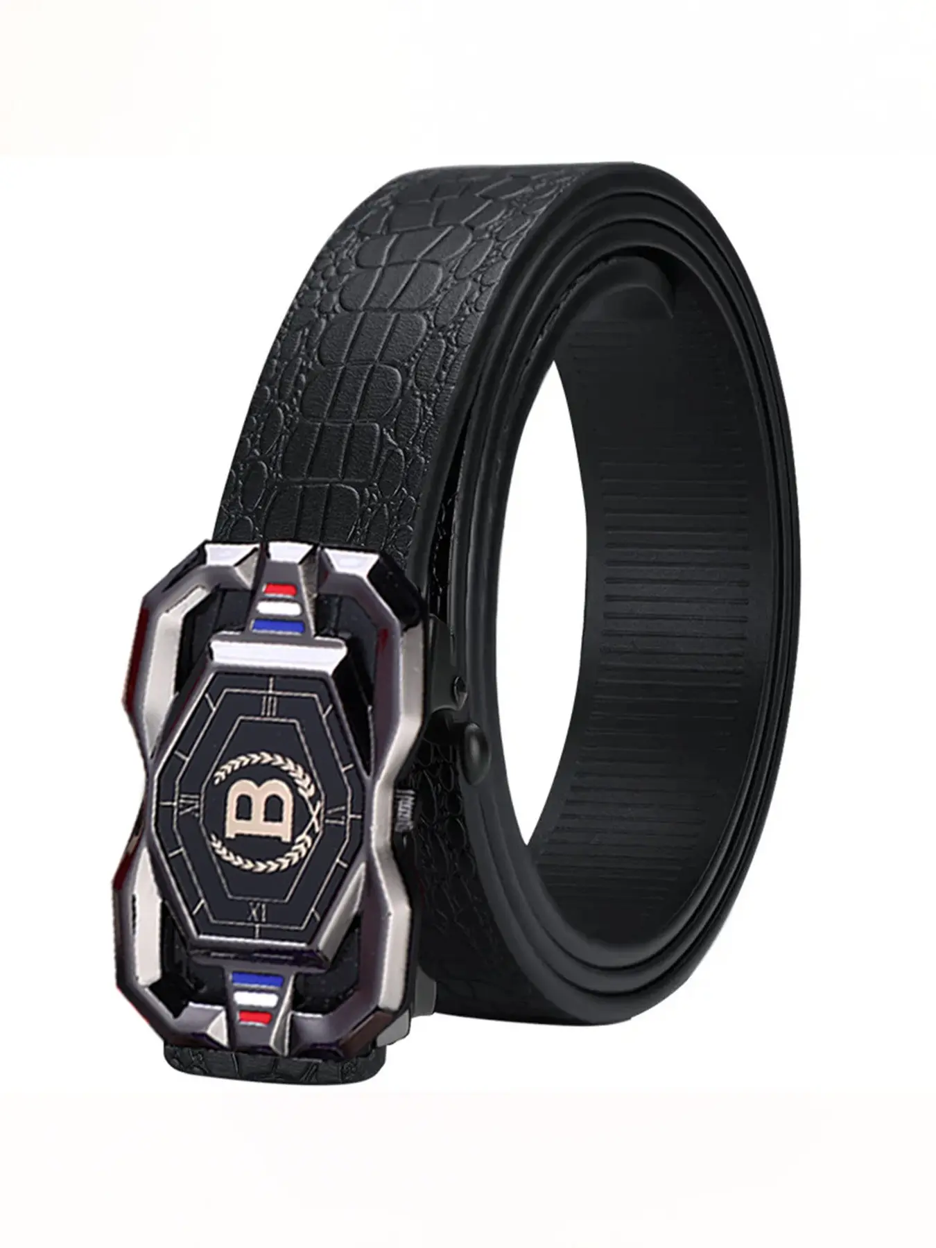 Men's Crocodile Pattern Genuine Leather Belt, Luxury Embossed Design, Buckle, Ideal for Business Events & Important Meetings, Classic Belt with Buckle