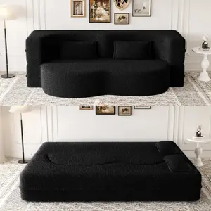 SZLIZCCC Boucle Couch Bed with Pillows, ConvertibleLoveseat and Floor Sleeper Sofa for LivingRoom Bedroom, Folding Design Curved ShapeSeat