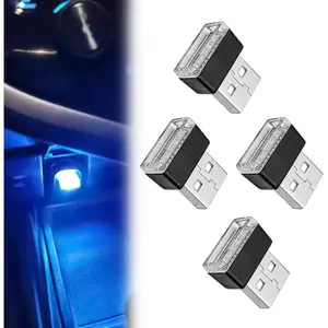4 count USB LED  Interior Ambient Lighting Kit, Portable Plug-in Atmosphere Lamp Decor Night Light, Universal  Interior Accessories for   (Blue)
